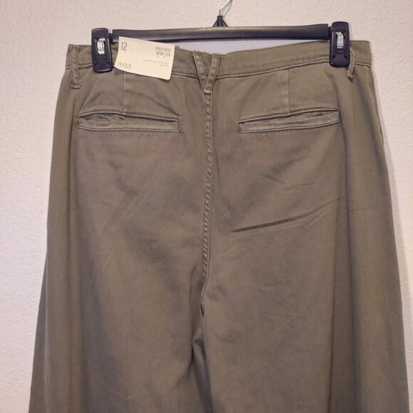 NWT a.n.a. Pleated Wide Leg Trousers Olive Khaki Size 6 - Picture 6 of 11